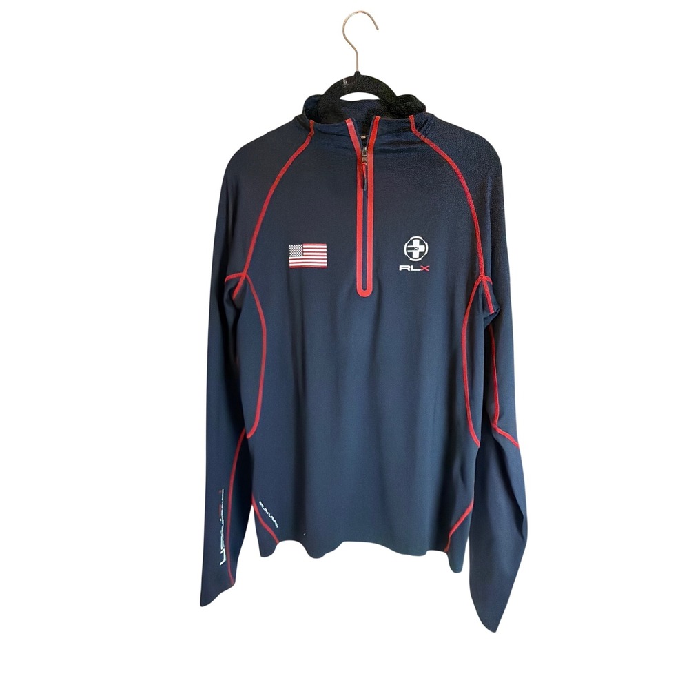 RLX‎ Ralph Lauren Mens USA 67 Alpine Ski Technology 1/4 Zip Pullover Navy Blue M